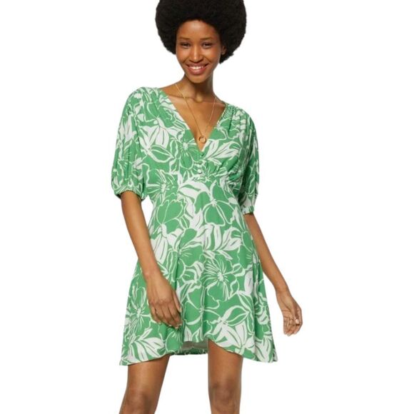 Faithful The Brand La Castella Green White Tropical Mini Dress Size 4 - Picture 5 of 15